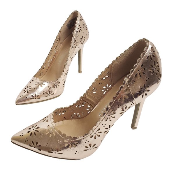 LC Lauren Conrad Shoes - Lauren Conrad Confetti Rose Gold Pointed Toe Heels